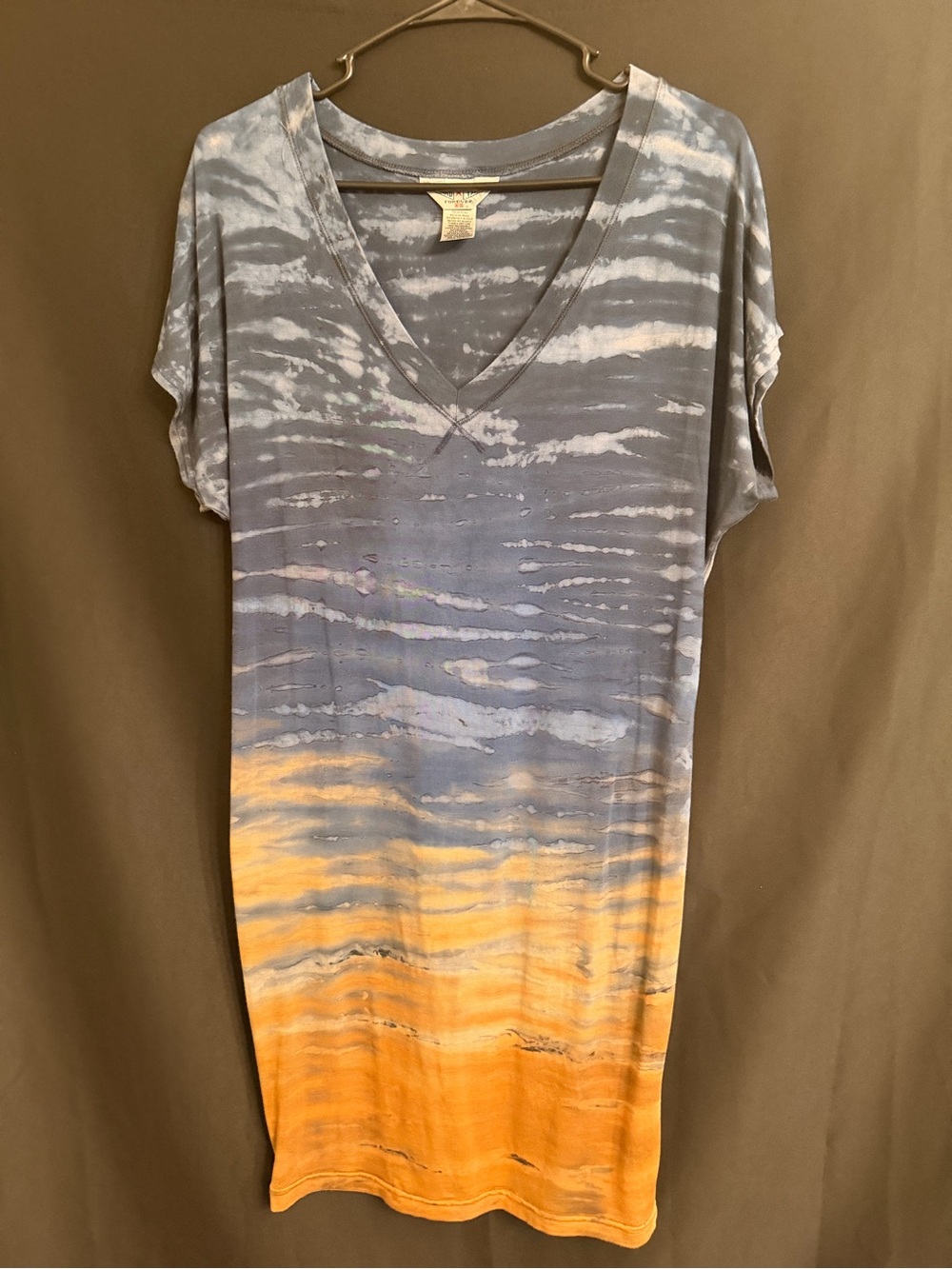 Hard Tail Blue and Orange V-Neck Tie-Dye Tunic NWOT